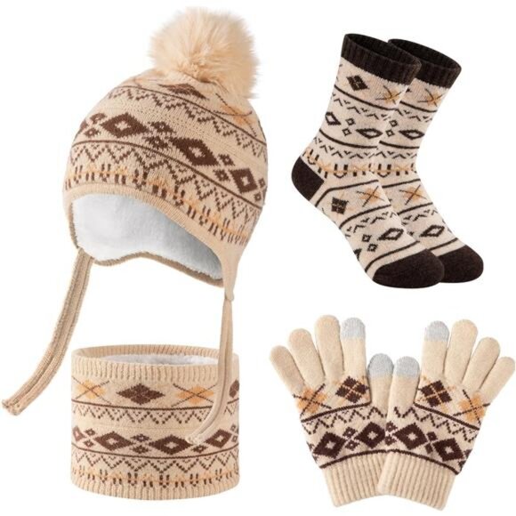 Other - 4 Pcs Kids Winter Beanie Hat Gloves Scarf Sock Set